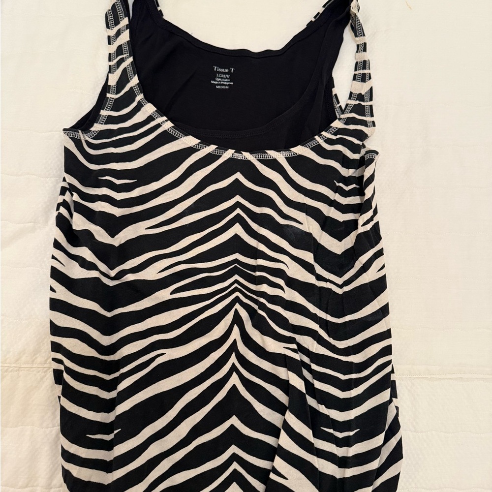 J. Crew Black and White Zebra Print Tank Top